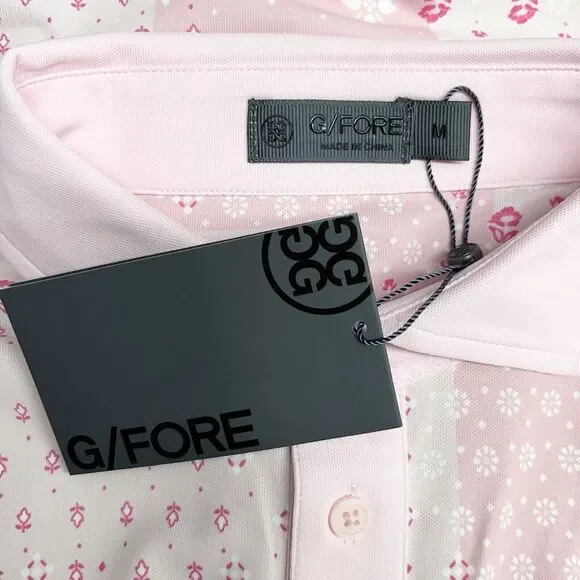 G/Fore NEW WITH TAGS Men's Size Medium Boro Patch Tech Golf S/S Polo Pink Floral - Picture 3 of 9